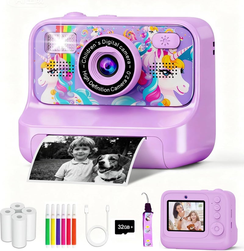 KALINCO Kids Camera, Upgrade Kids Camera Instant Print, Front Rear Dual Selfie Digital CAM with 1080P Videos, Portable Travel Toy with Games and Music, Christmas Birthday Gift for Boys, Girls and Teens - Image 1